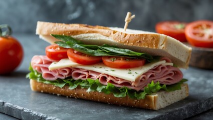 Italian deli sandwich with mortadella and stracchino cheese