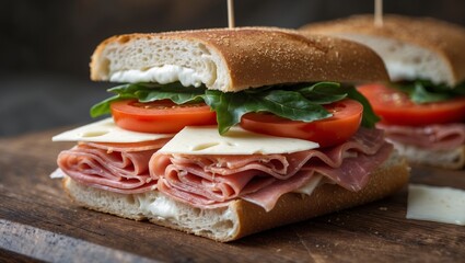 Italian deli sandwich with mortadella and stracchino cheese