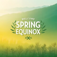 Spring Equinox Text on Serene Pink and Blue Background