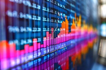 Side view of a colorful stock market graph illustrating financial growth trends.