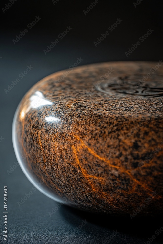 Poster close-up of a polished, reddish-brown stone object with subtle veining, possibly a container or deco