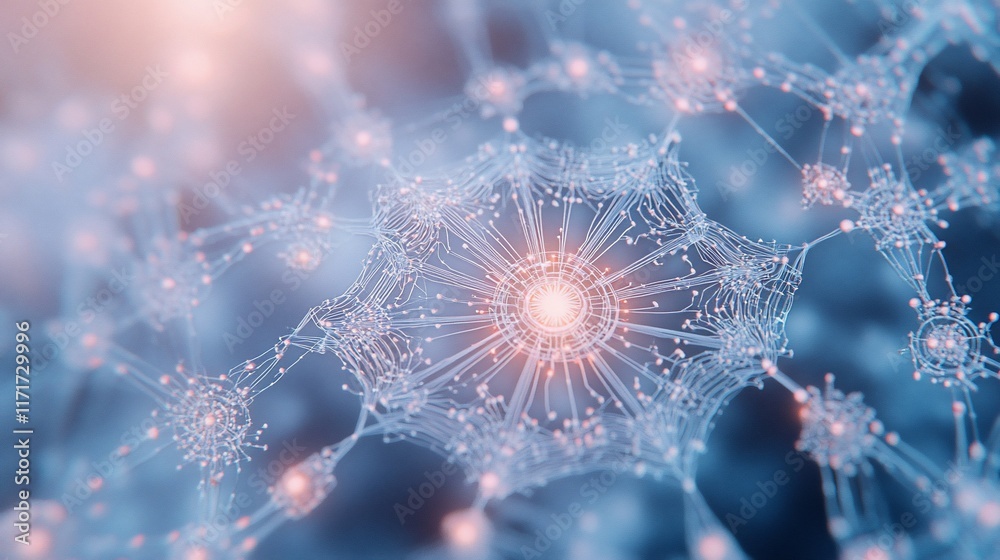 Poster Abstract network connection, glowing nodes and lines, digital technology background.