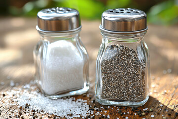 Neatly set restaurant table with salt and pepper shakers