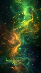 Colorful swirling patterns with bright sparkles on a dark background. Concept of cosmic energy and fantasy art. For abstract backgrounds and creative projects