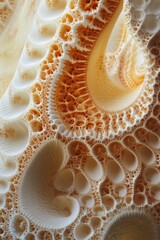 Intricate porous structure, beige and orange tones.