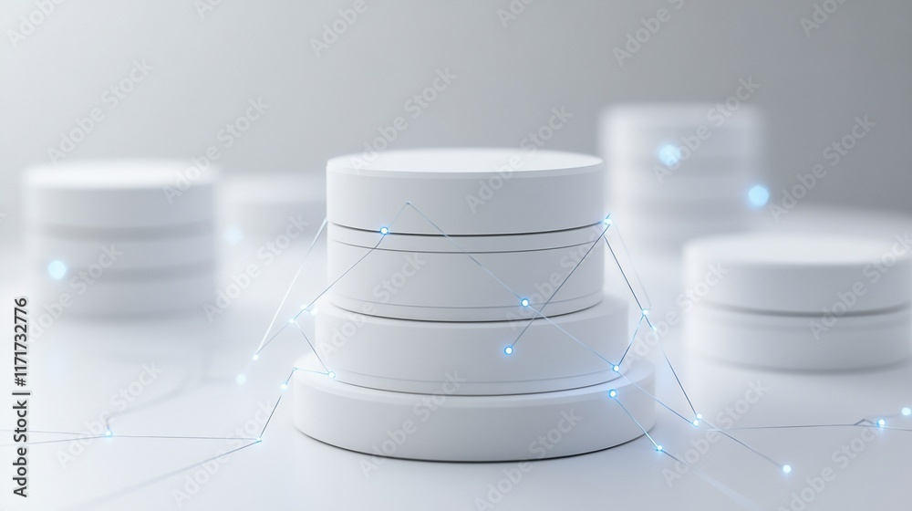 Aufkleber abstract white cylinders with glowing blue lines connecting them, suggesting data storage or network
