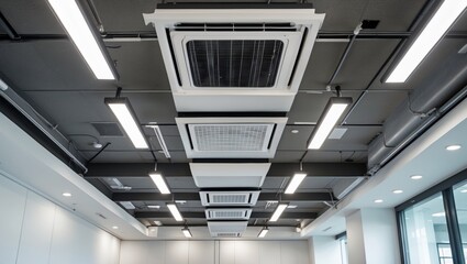 Obraz premium Modern office ceiling with air conditioner and lighting