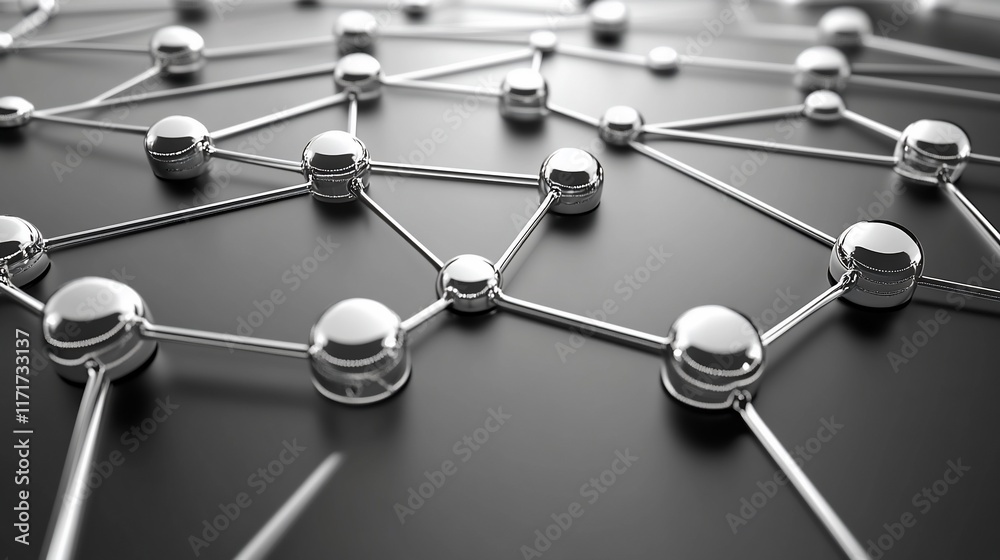 Aufkleber abstract metallic network connection nodes.