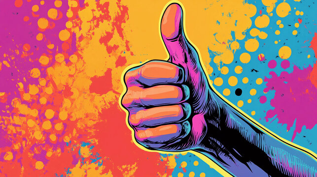 Emphatic thumbs up in agreement a-okay yes symbol concept retro color art