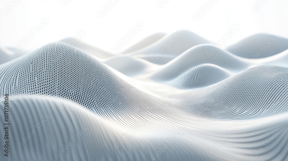 Aufkleber A 3D render of a futuristic abstract landscape with white wavy lines and intricate low-poly patterns, evoking a modern technology concept. Ideal for tech designs and digital artwork