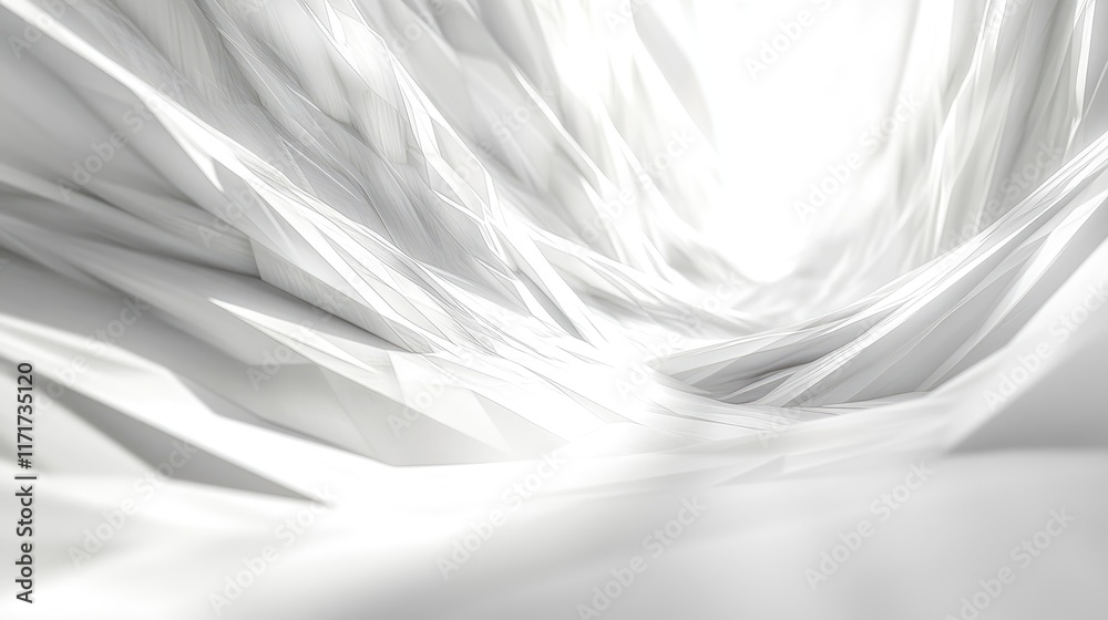 Aufkleber An abstract white background with a folded paper effect and light lines, featuring 3D rendering and futuristic waves in a low-poly style. Ideal for banners, wallpapers, or digital designs