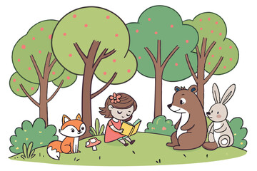 Fairy Tale Forest A magical forest with glowing mushrooms, sparkling streams, and a soft golden light filtering through the trees. The style is whimsical and fantastical, using vibrant greens, blues, 