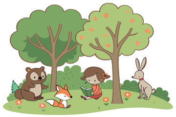 Fairy Tale Forest A magical forest with glowing mushrooms, sparkling streams, and a soft golden light filtering through the trees. The style is whimsical and fantastical, using vibrant greens, blues, 