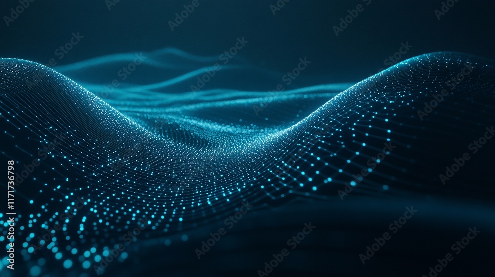 Aufkleber abstract blue digital wave pattern, glowing particles forming a flowing landscape.