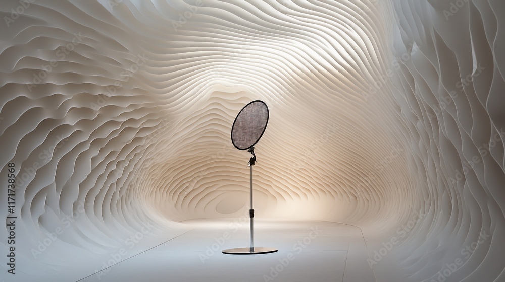 Poster microphone in a wave-patterned room.