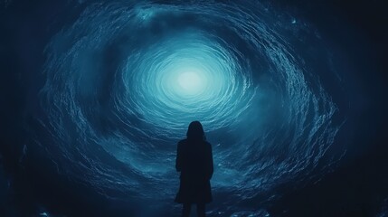 Fototapeta premium Woman at the edge of a circular opening