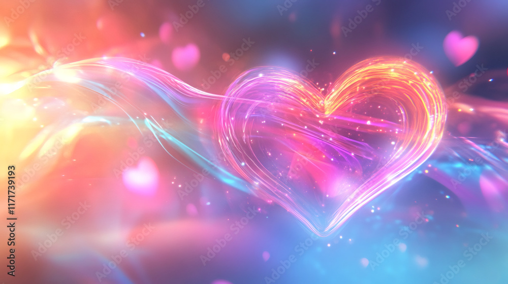 Aufkleber bright neon heart swirling with colorful lights and bokeh effect, perfect for valentine's day projec