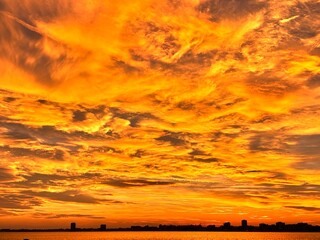 fire sunset over the sea and Nesebar