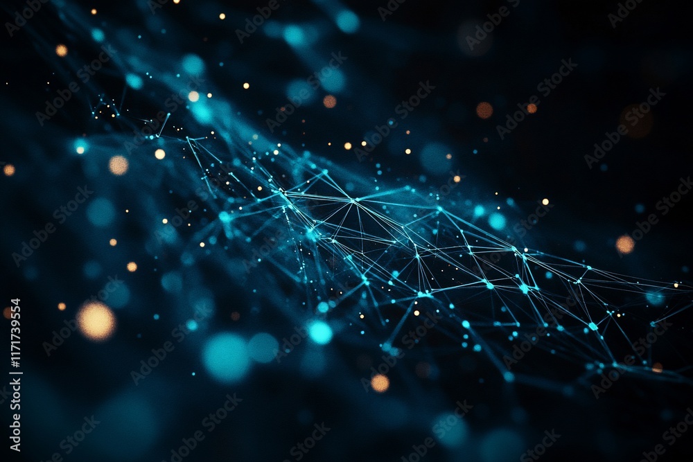Poster Abstract digital network connection with glowing particles.
