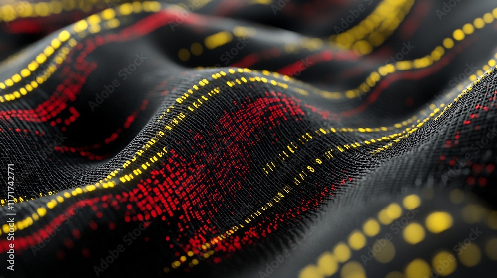 Aufkleber Abstract wavy textile surface with red and yellow glowing dots.