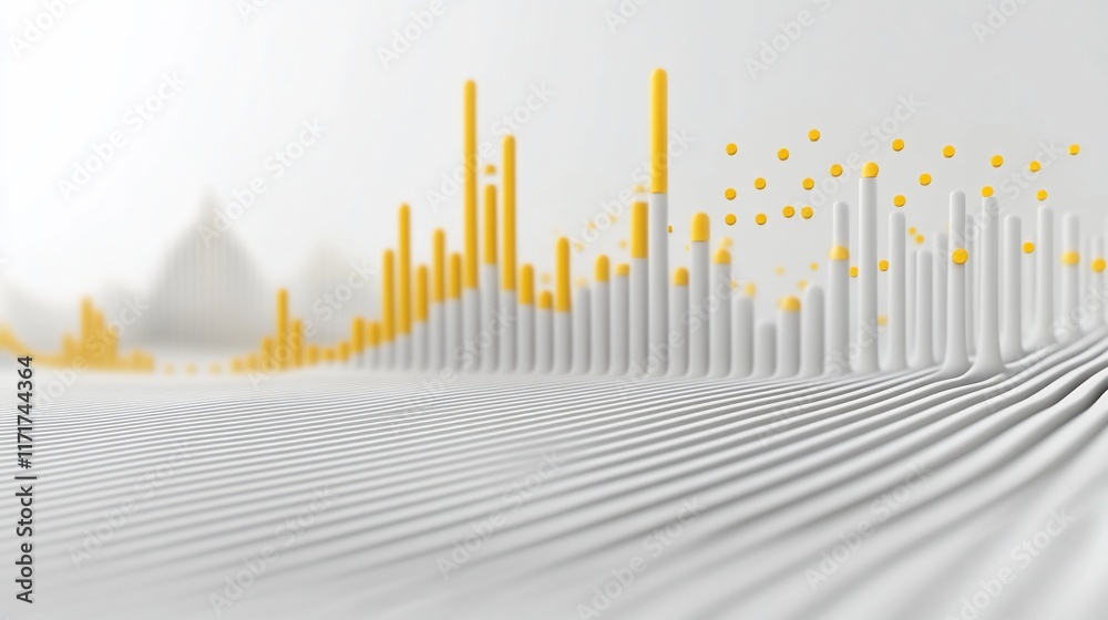 Poster Abstract 3D rendering of white and gold data visualization, showing growth and progress.