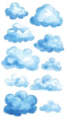 Colorful Cartoon Watercolor Clouds Isolated on White Background for Children's Book or Website Illustration