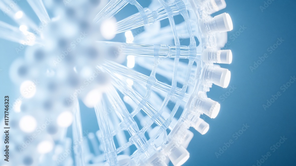 Poster abstract dna double helix structure, illuminated, close-up.