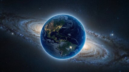 Fototapeta premium Planet Earth blue shining - horizon, stars and galaxies