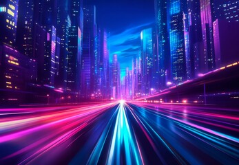 Obraz premium Abstract night city scene with dynamic light trails