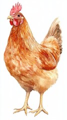 Fototapeta premium Watercolor Style Illustration of a Chicken, isolated on white background, perfect for farm or food related designs