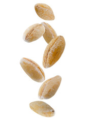 Obraz premium Peeled barley grains falling in space. Isolated on white