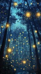 Mystical Forest Night Scene - Serene Landscape for Fantasy or Nature Themes