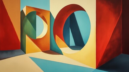 Obraz premium Abstract artwork; colorful geometric shapes, shadows.