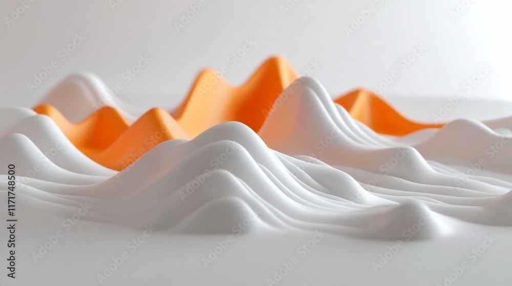 Aufkleber Abstract 3D rendering of white and orange undulating landscape.
