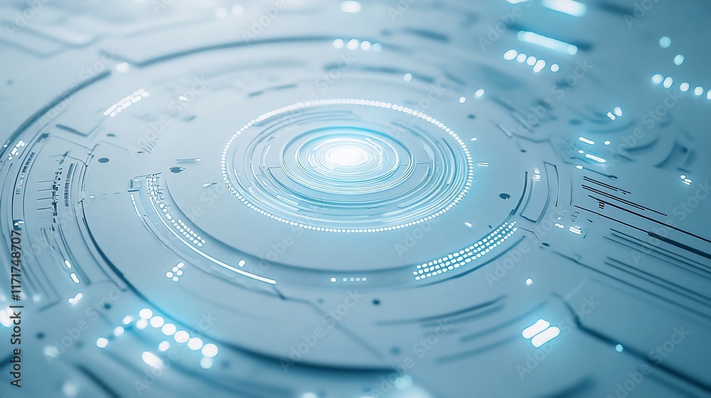 Poster Abstract futuristic technology background with glowing central core and circular patterns.
