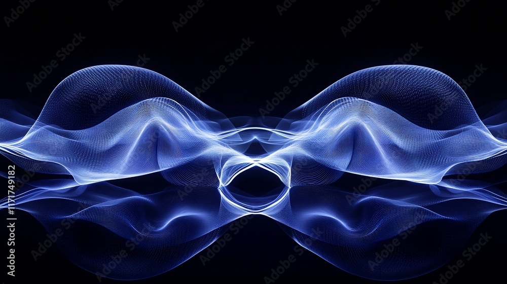 Poster abstract blue wave pattern on black background.