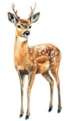 Fototapeta premium Detailed Watercolor Illustration of Roe Deer on White Background, perfect for wildlife and nature designs
