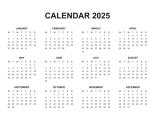 2025 Monthly Calendar for all the years