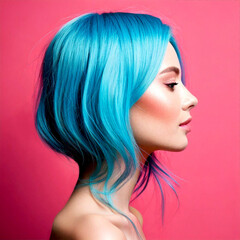 Fototapeta premium woman with blue hair looking down