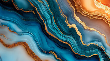 Obraz premium Abstract ocean waves art with gold accents and marble texture