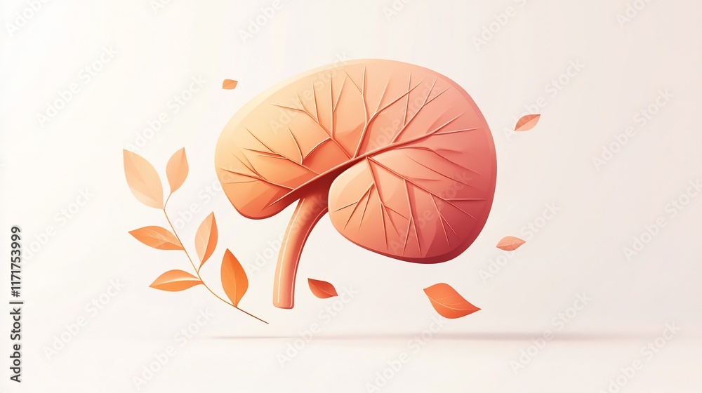Poster stylized illustration of a brain shaped like an autumn leaf with falling leaves.