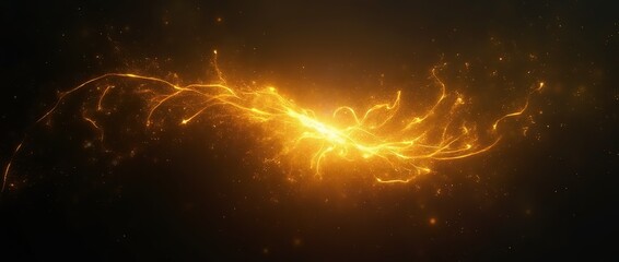 Yellow energy swirls glowing in dark space.
