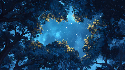 Fototapeta premium aerial night photography treetop