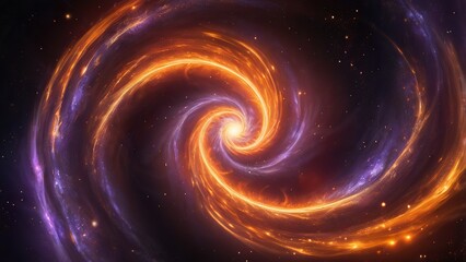 Obraz premium Orange and purple cosmic spiral filled with sparkling light trails.