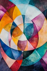 Fototapeta premium Abstract painting; colorful, geometric, swirling shapes.