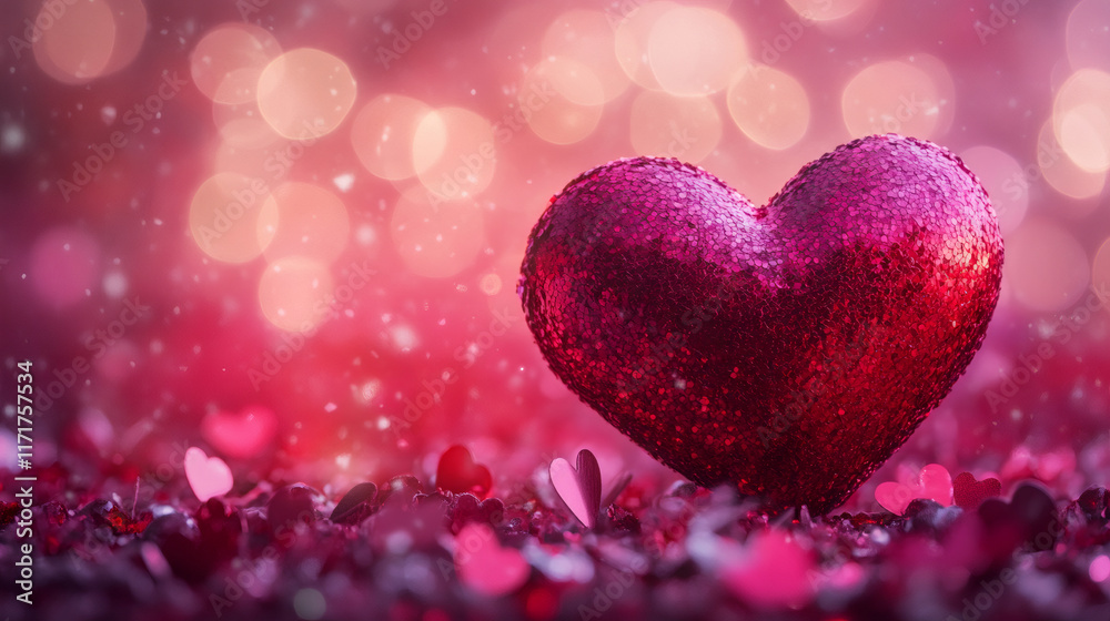 Aufkleber glittering sequined hearts surrounded by smaller hearts create a romantic bokeh backdrop, ideal for 