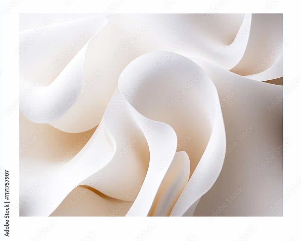 Poster Abstract image of flowing white fabric with soft folds and curves, creating a delicate and elegant texture.
