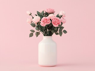 Fototapeta premium Valentine's Day Elegant Pink Roses in White Vase Romantic Floral Arrangement Pastel Background
