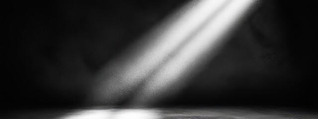 dark background, bright beam of light, diagonal illumination, high contrast, abstract, minimalist, dramatic lighting, black and white, ethereal glow, mysterious atmosphere, shadow play, spotlight effe