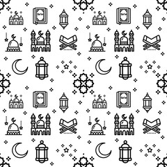 Islamic cute icon line art seamless pattern